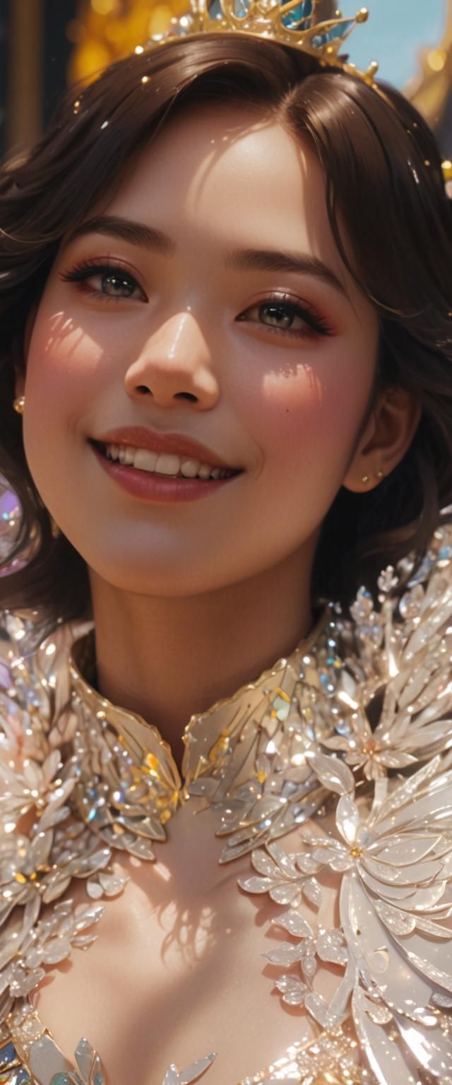 Regally Attired Anime Woman Wears Glittering Crown with Intr...