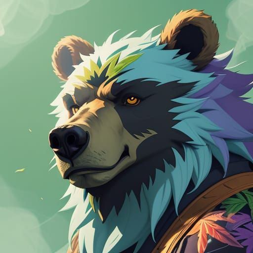 Stoner Bear Cartoon in Vibrant Anime Style