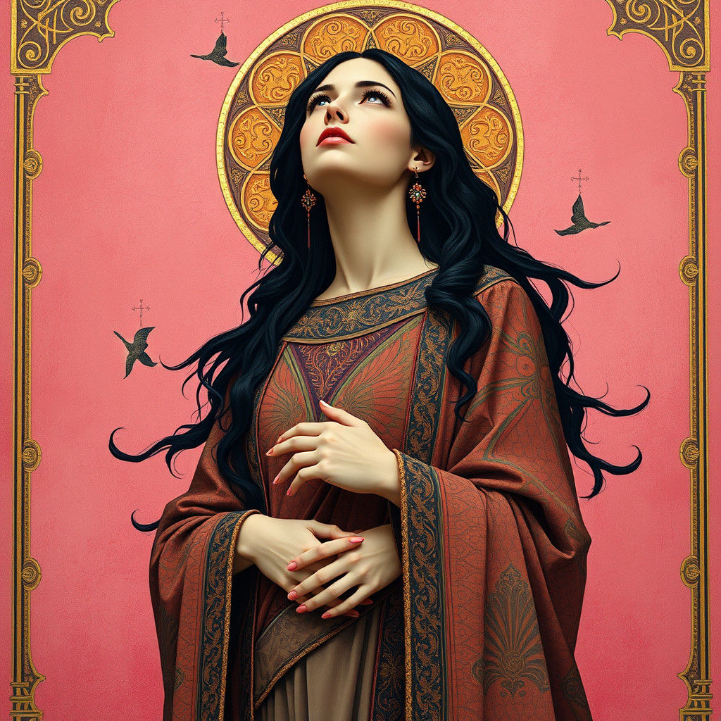 Majestic Priestess in Art Nouveau Style