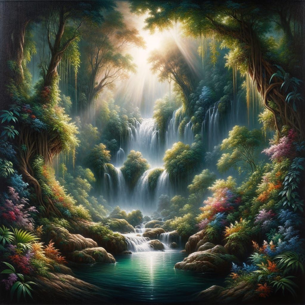 Surreal Tropical Oasis Unfolds Amidst Lush Jungle Canopy