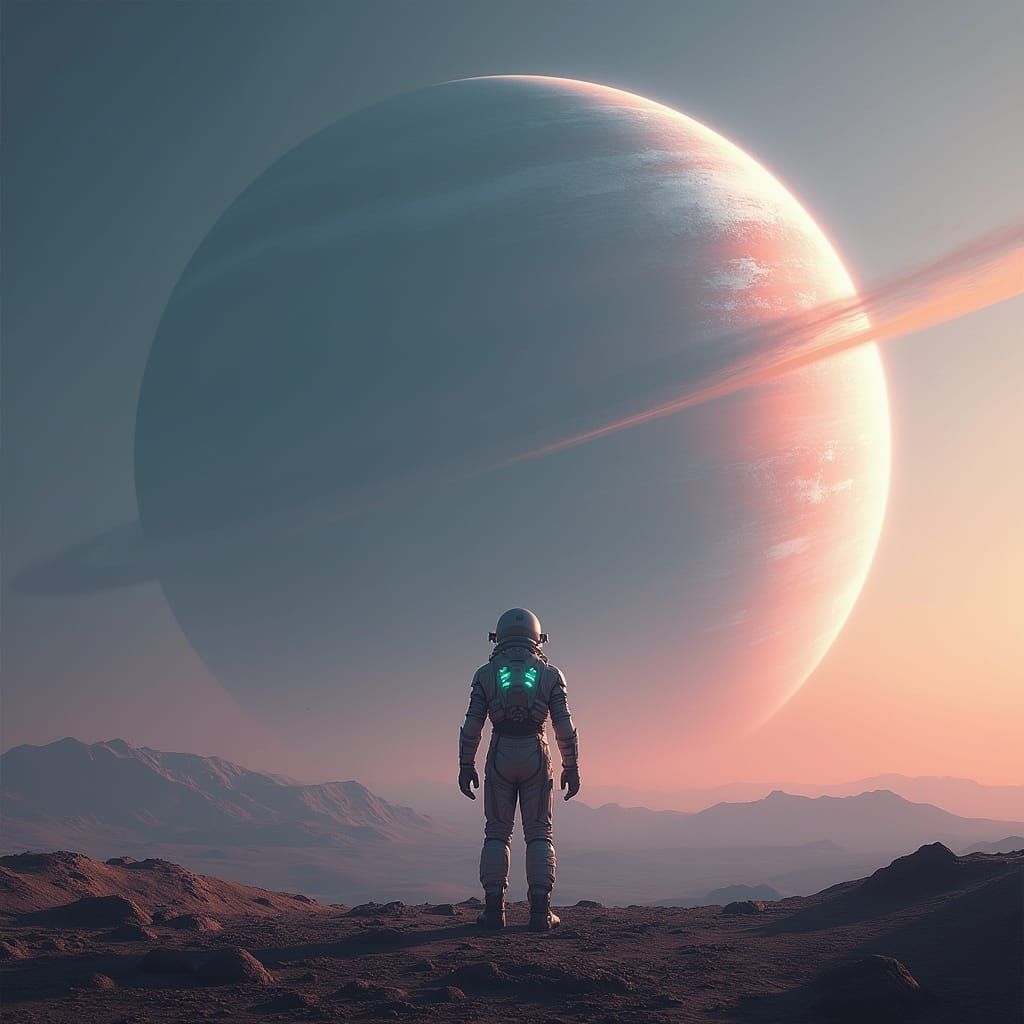 Astronaut on Distant Planet, Cyberpunk Art Style
