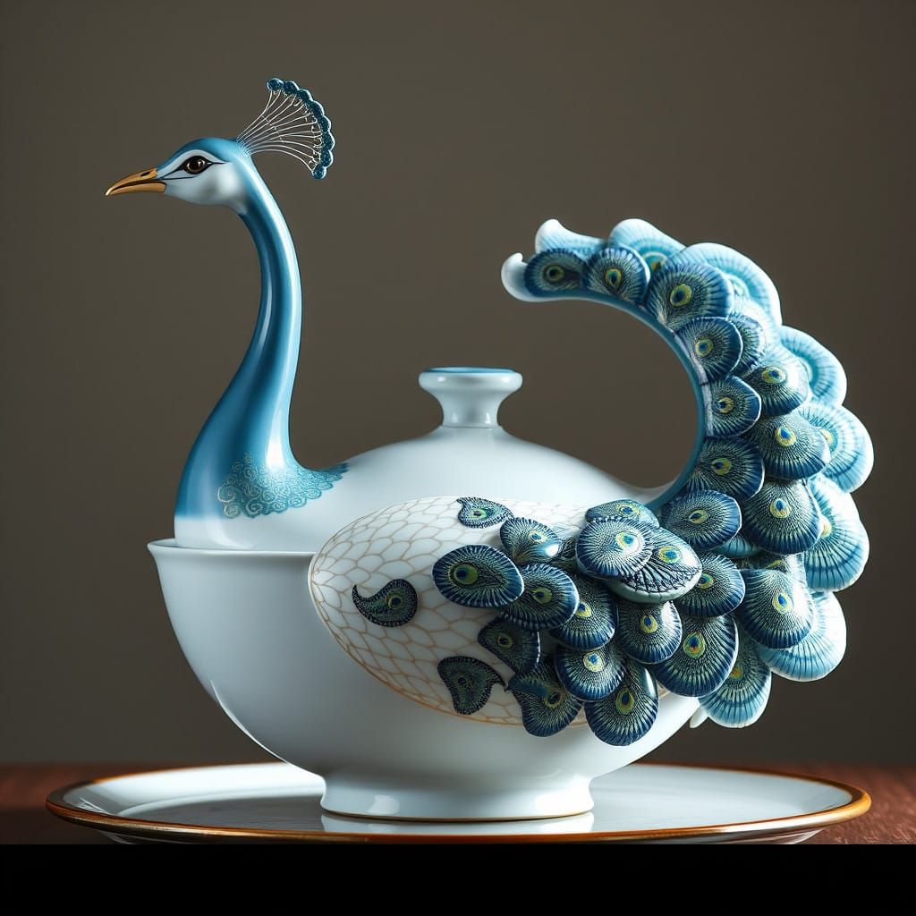 Elegant Porcelain Peacock Tureen in Cinematic Style
