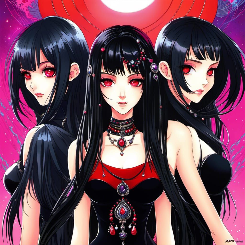 Raver Goth Women Portrait in Anime Manga Style