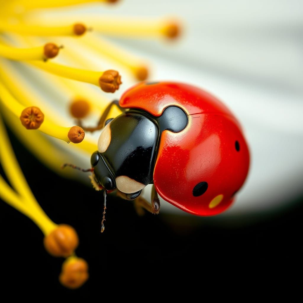 Ladybug on Yellow Stamen: Hyper-Realistic Insect Photography