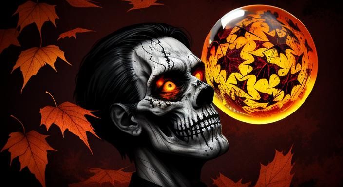 Halloween Ghoul in Glass Sphere: Ink Splatter Art