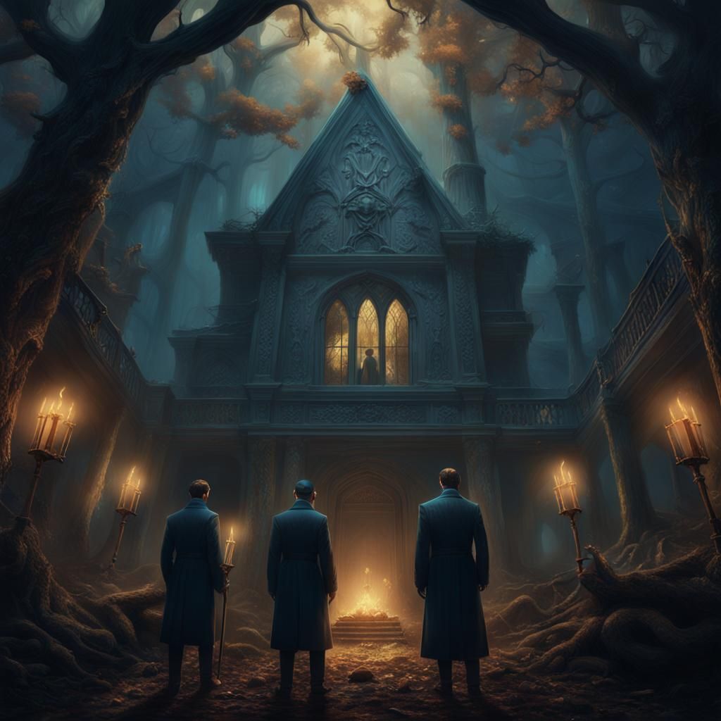 Surreal Fraternity Hazing Ritual in Gothic Setting