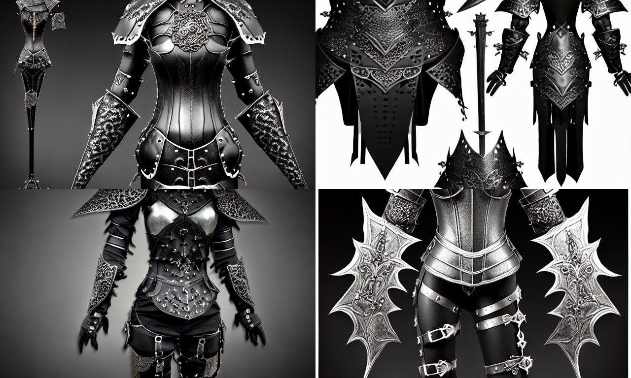 Gothic Female Armor Set in 2D Style