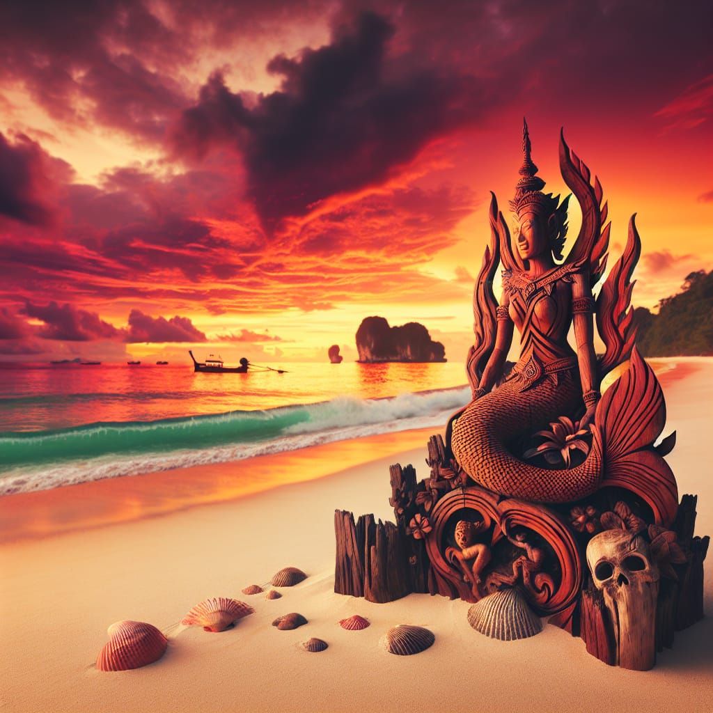 Thai Mermaid Carving