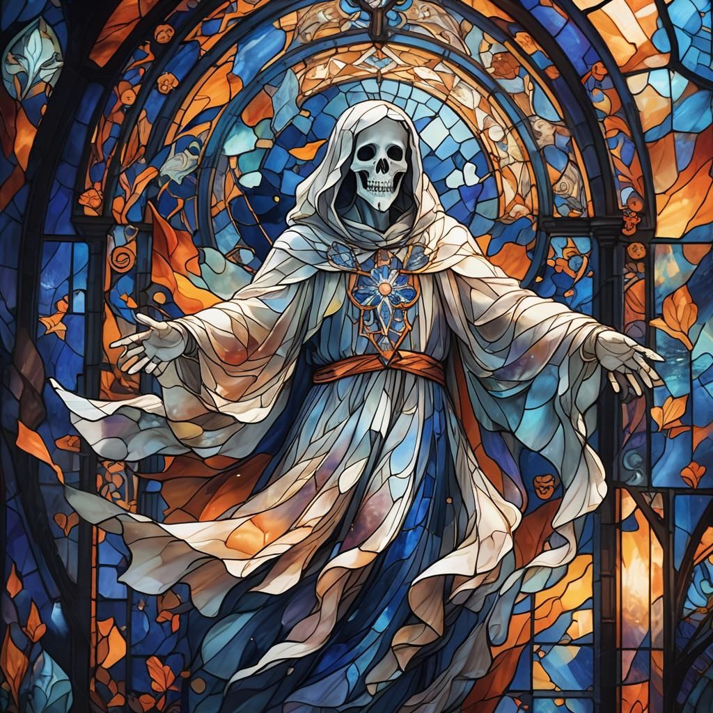 Stained-Glass Ghost in Fantasy Art Nouveau Style