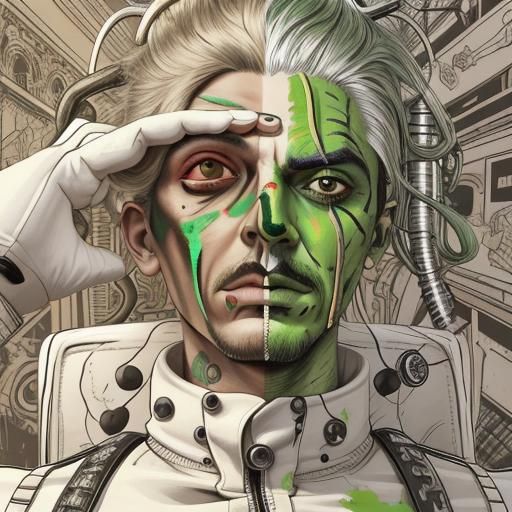Surreal Cyberpunk Portrait with Green Paint