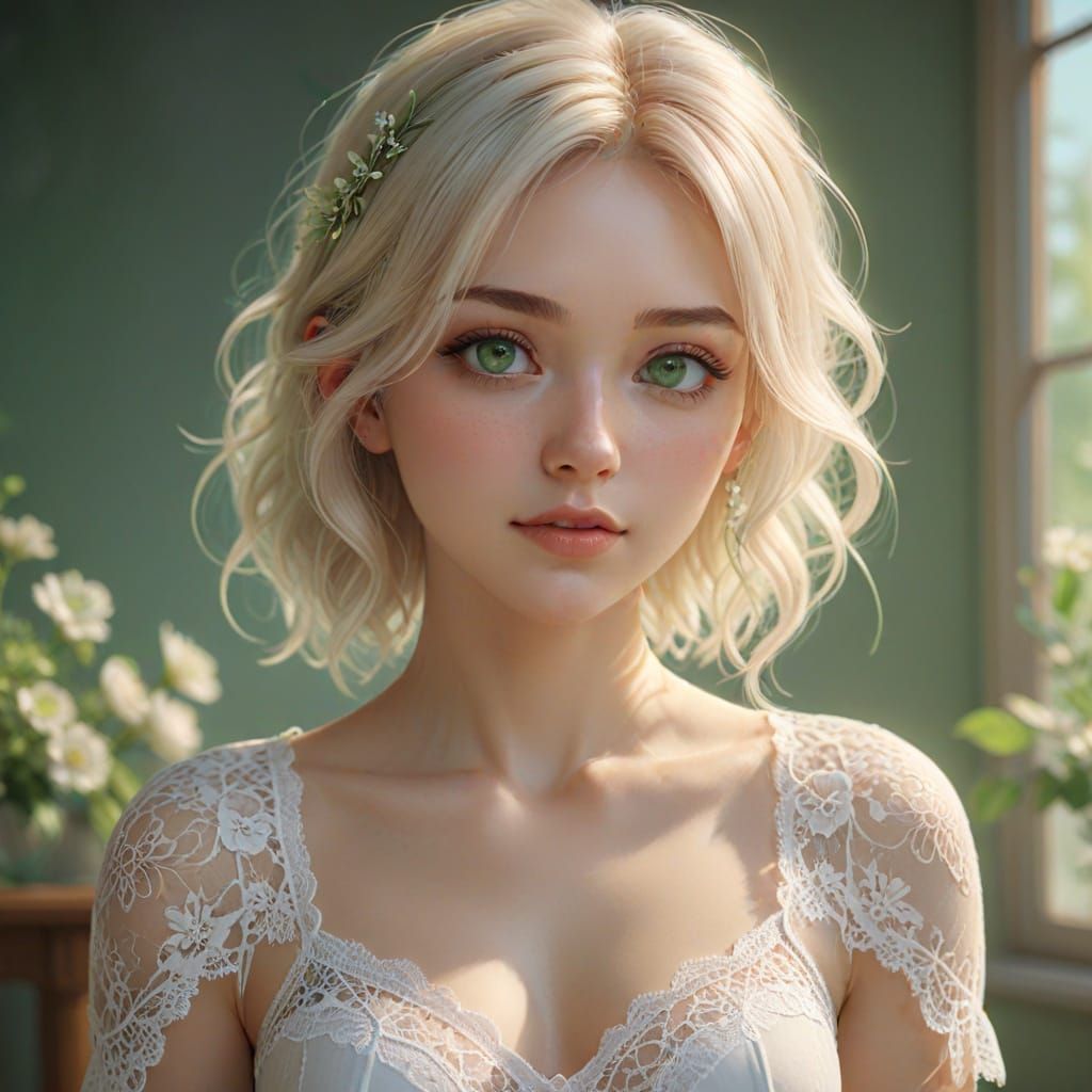 Whimsical Anime Woman in Soft Pastel Hues