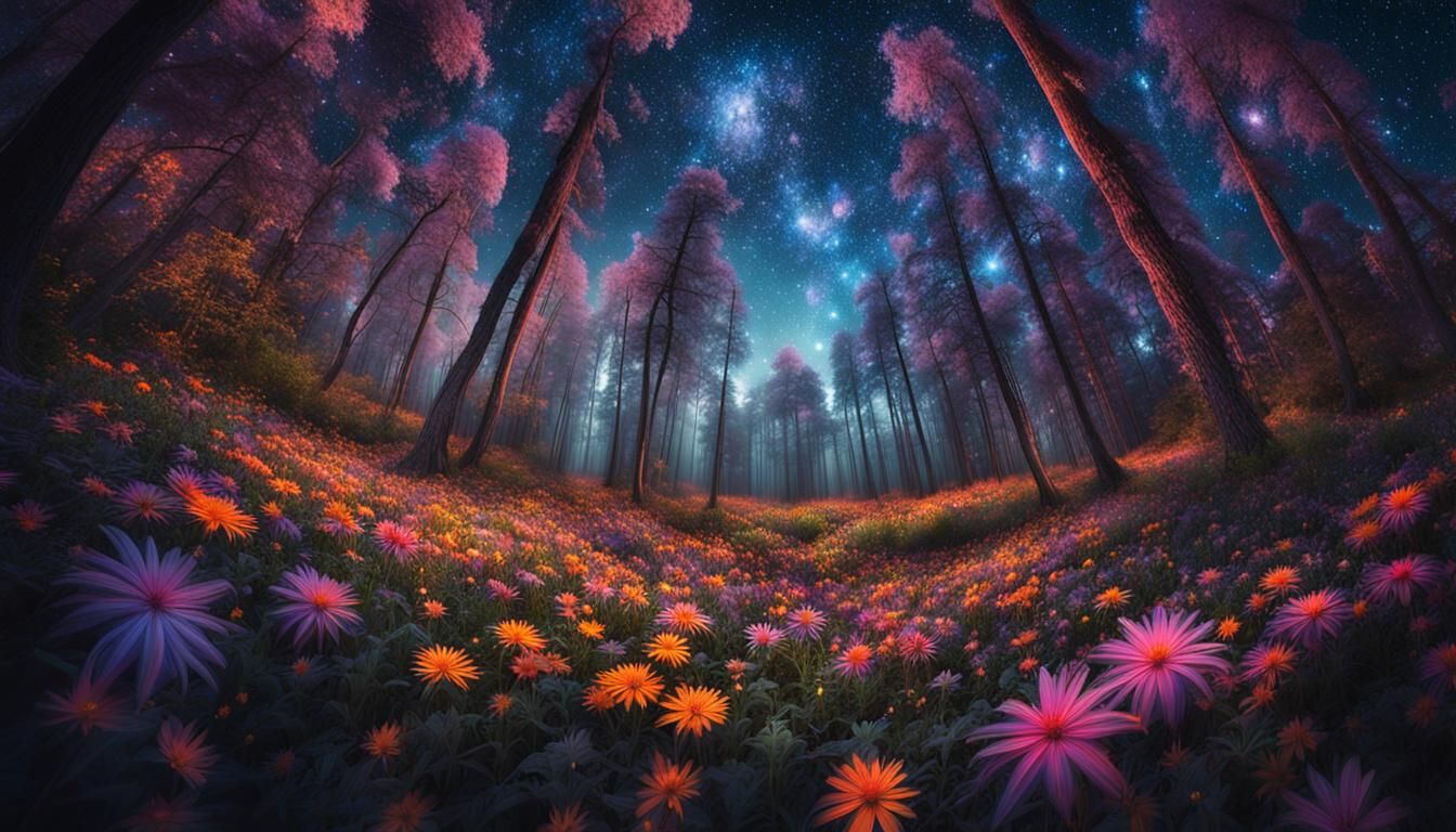 Dreamy Stargazing Network in Forest with Vibrant Colors