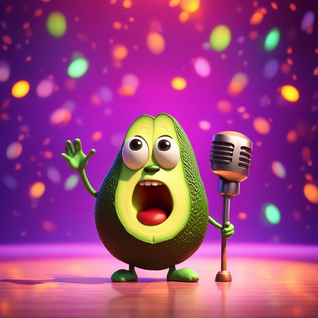 Cute Avocado Singing on Stage: Pixar-Style 3D Art