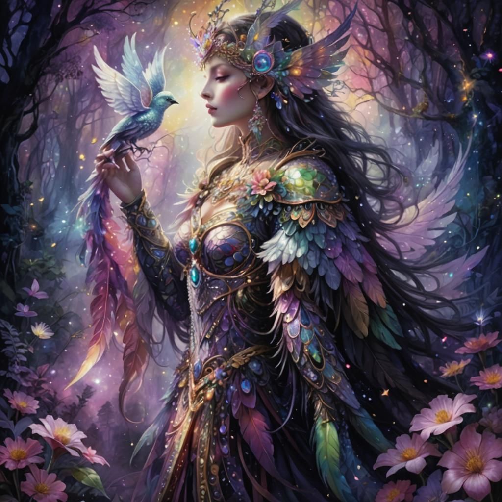 Mystical Animal in Psychedelic Fractal Garden Watercolor