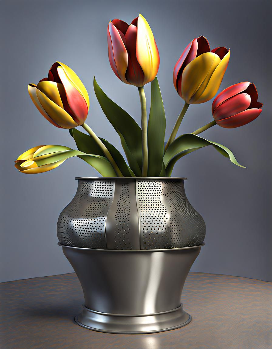 Metal Mesh Tulip in Metal Pot, VRay Render