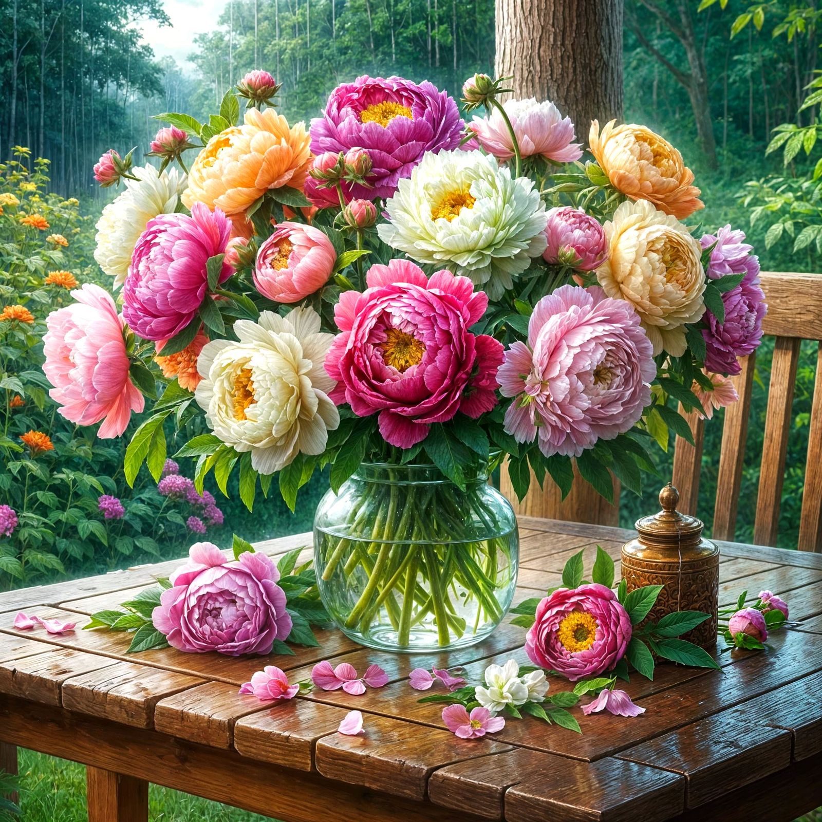 Peonies in Oil on a Sunny Porch