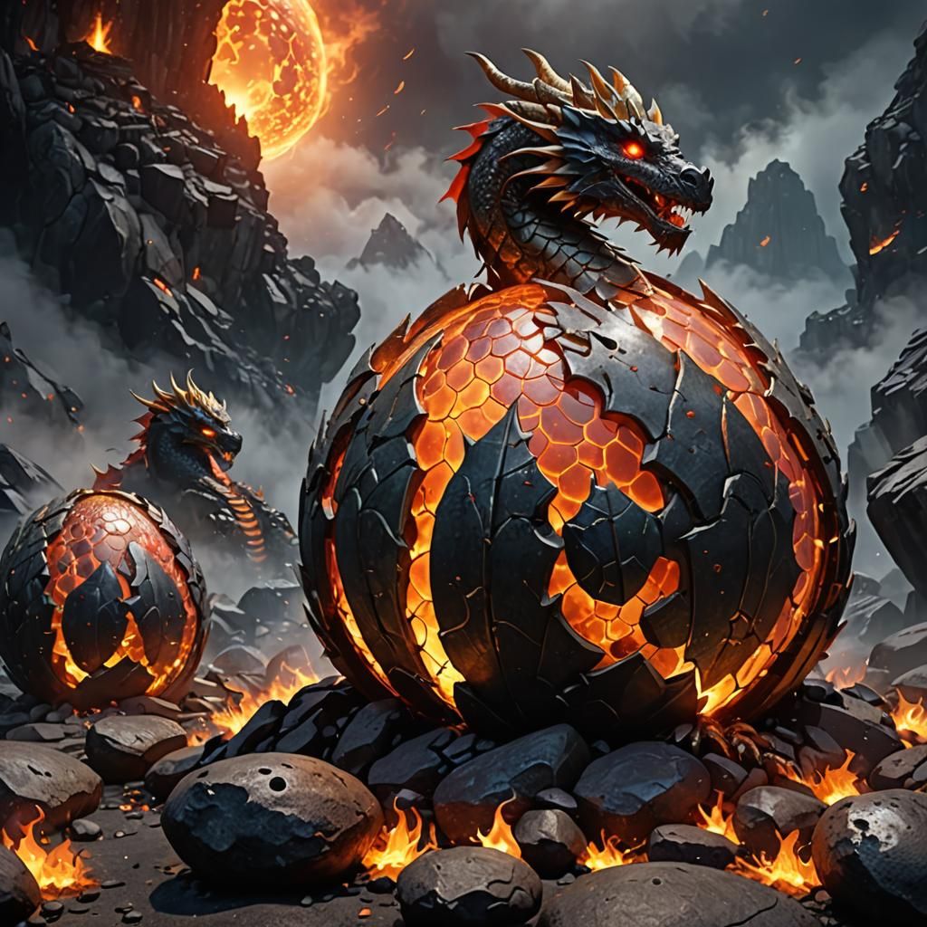 Ancient Dragon Nest with Glowing Eggs in 8k