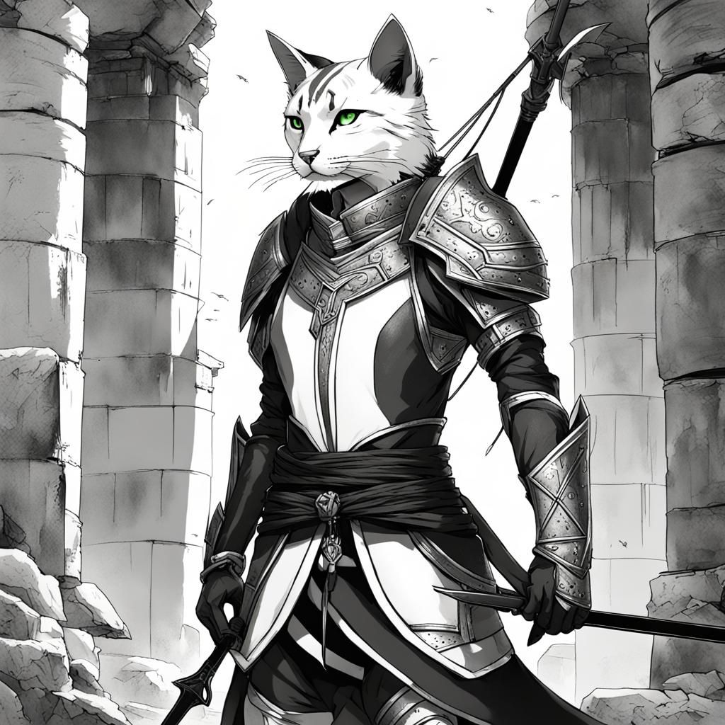 Armored Tabaxi in Anime Style Ruins