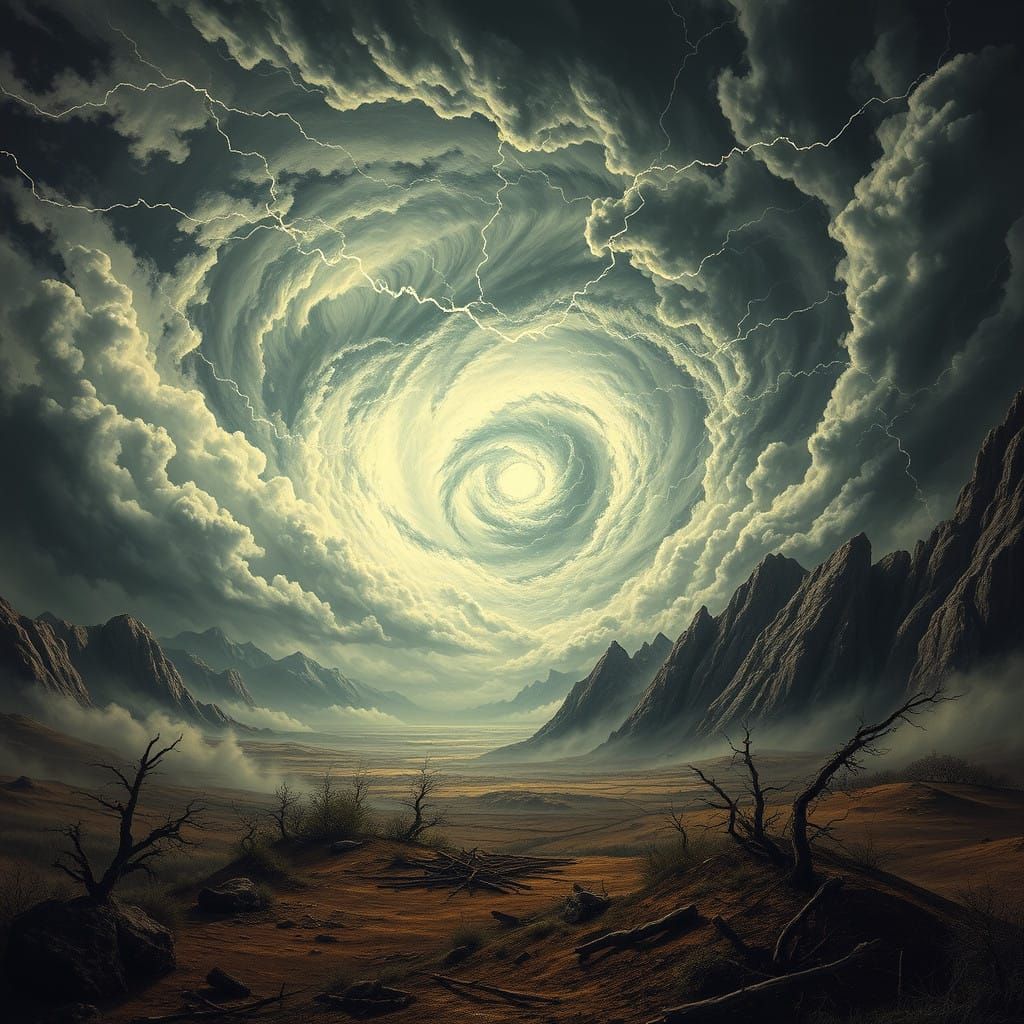 Swirling Stormy Vortex Unleashes Fury on Weathered Mountains