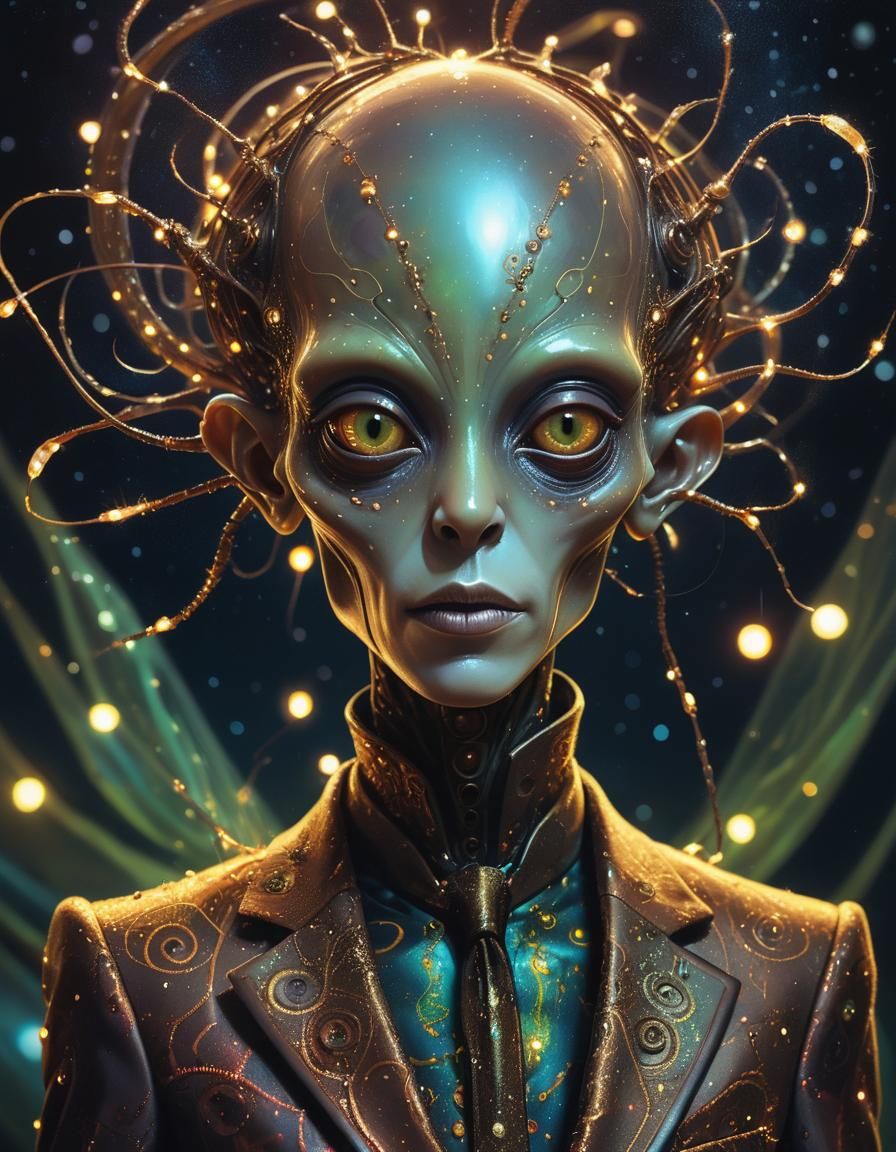Surreal Alien Portrait with Intricate Suit Details