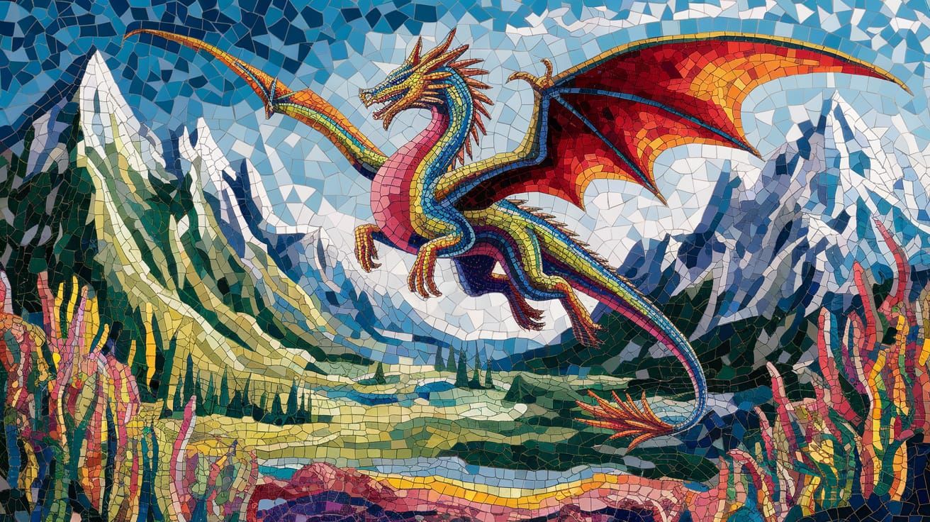 Surreal Mosaic Masterpiece Depicts Dragon in Flight