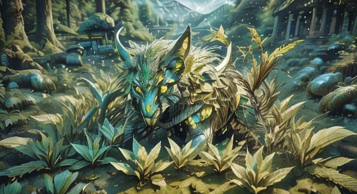 Glowing Eye Man in Serene Garden Landscape