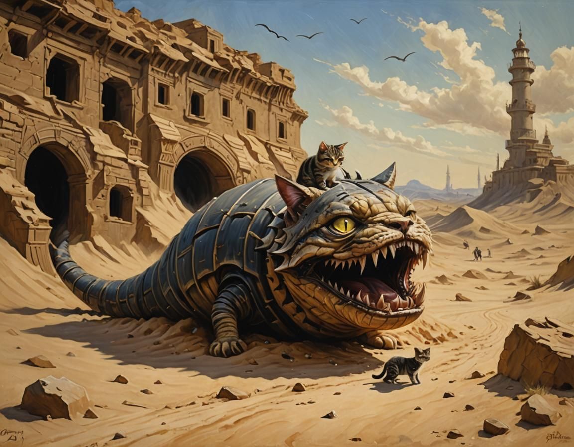 Cat Sandworm in Oil Painting Style