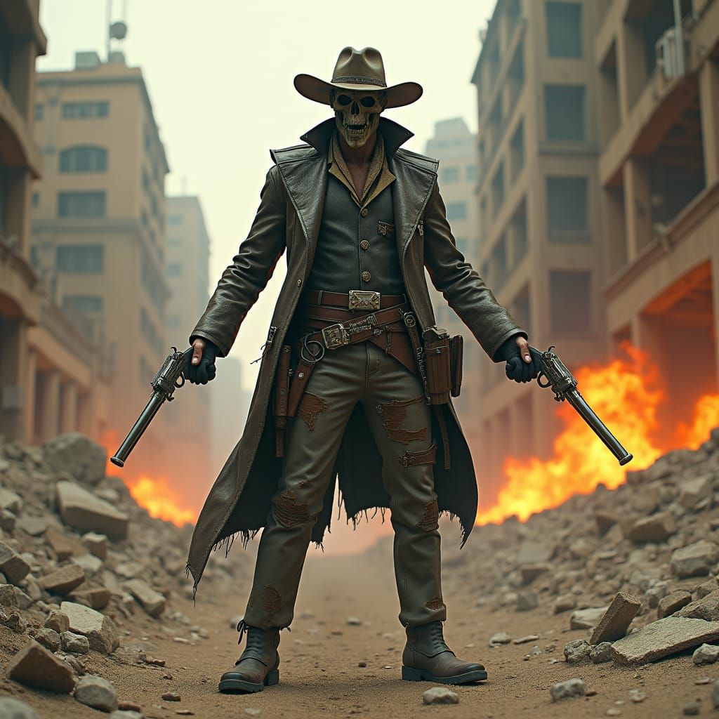 Post-Apocalyptic Bounty Hunter in Art Nouveau Style