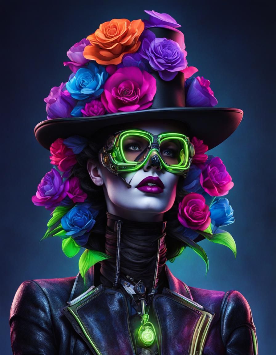 Neon Steampunk Ghost with Bio-Mechanical Details