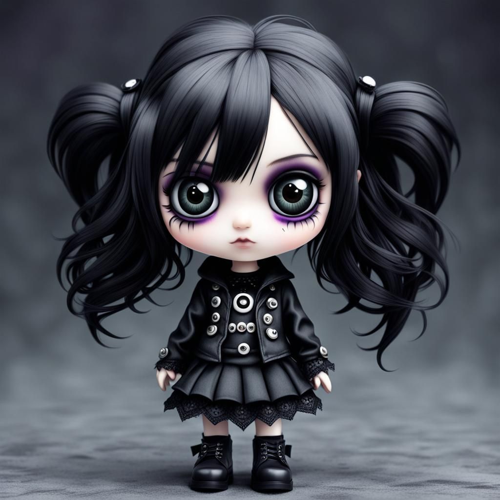 Chibi Goth Girl with Googly Eyes