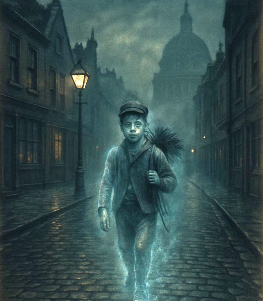Eerie Spectral Chimney Sweep in Victorian London
