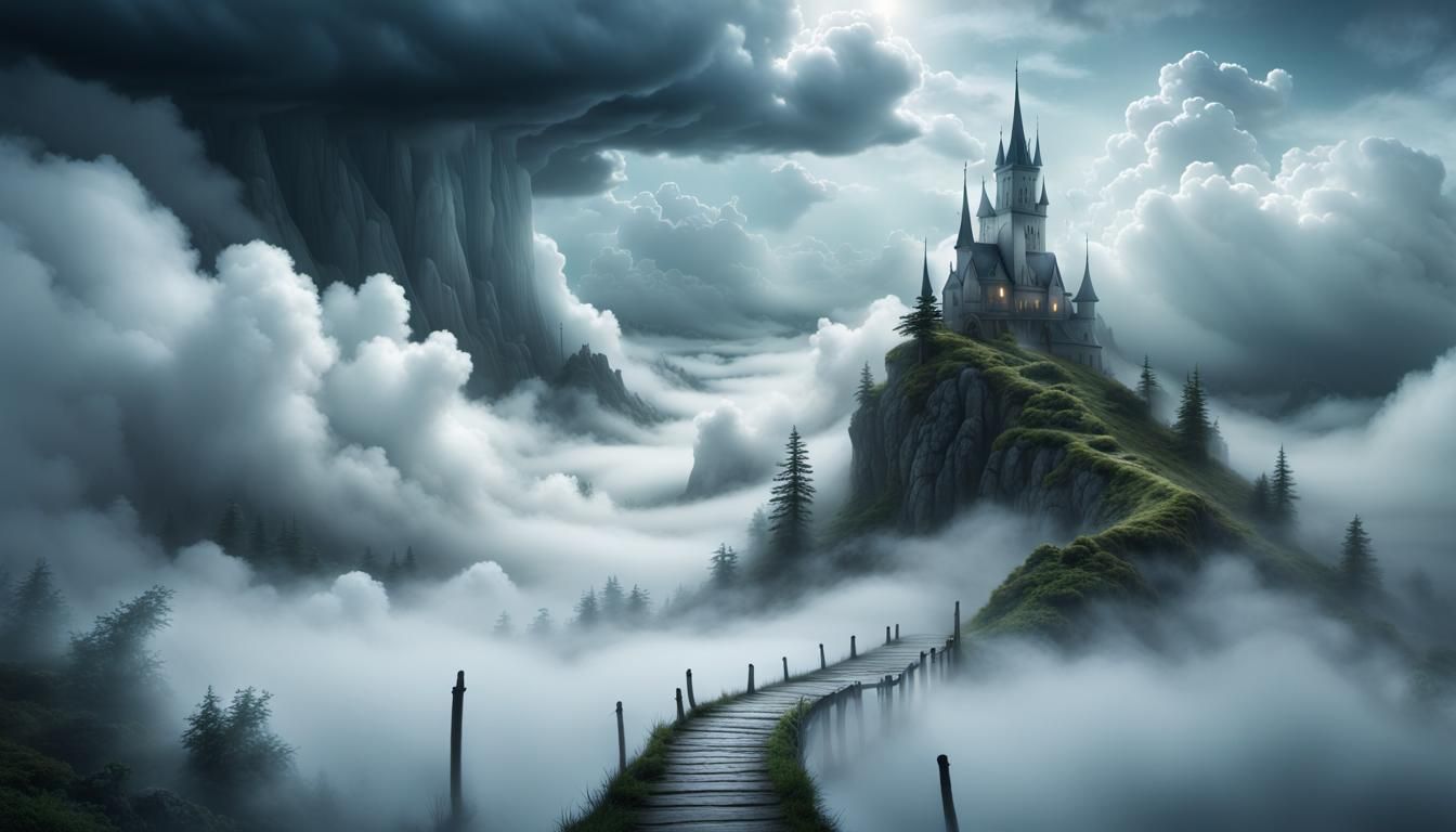 Wizard's Path Through Magical Cloudscape