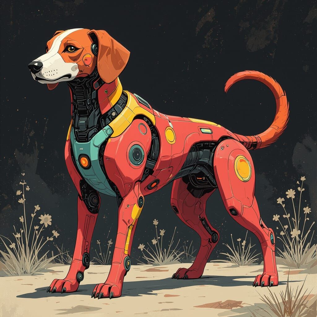 Cybernetic Hound in Charcoal Drawing Style