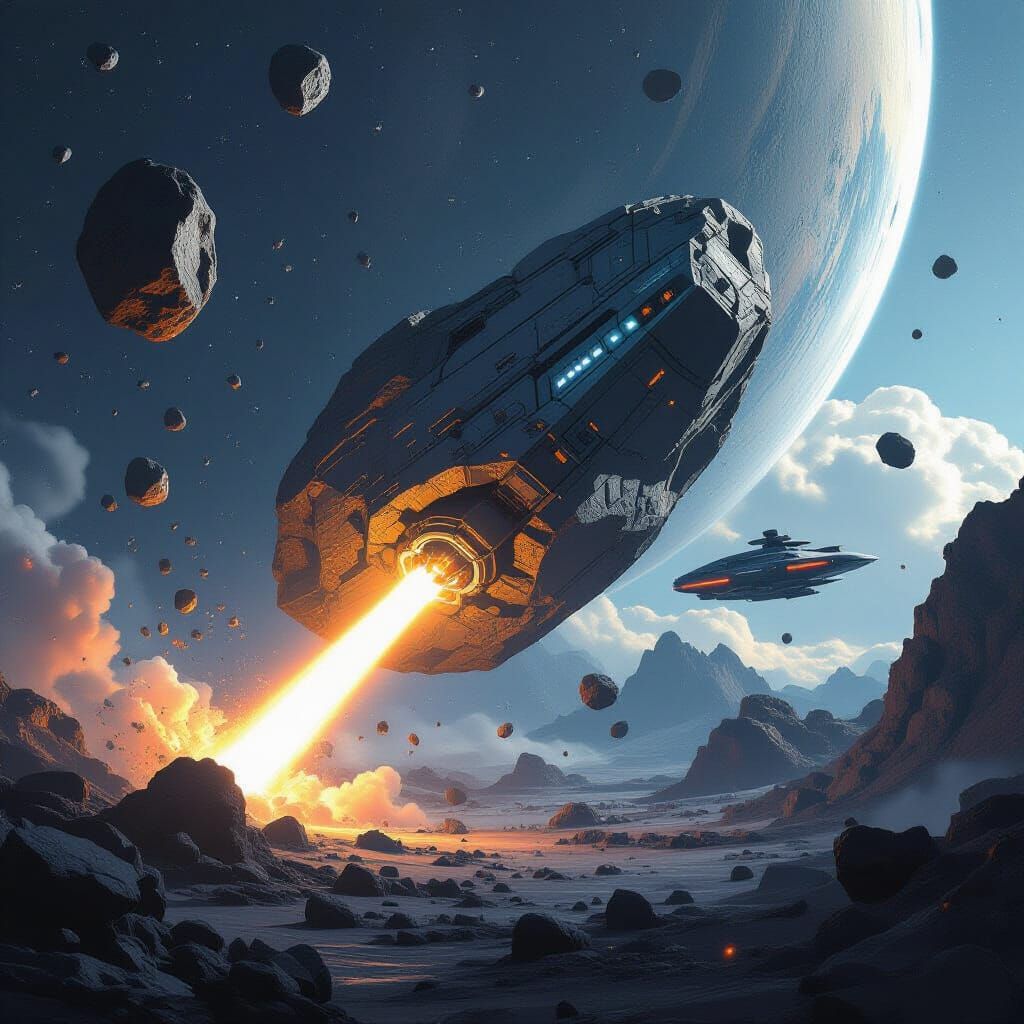 Asteroid Mining Operation in Sci-Fi Style