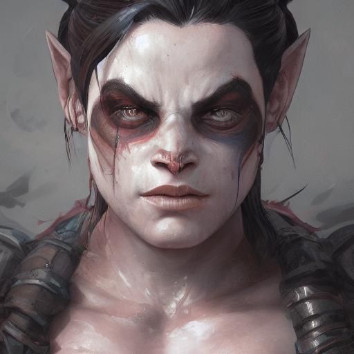 Half-Orc Barbarian Portrait in Art Nouveau Style