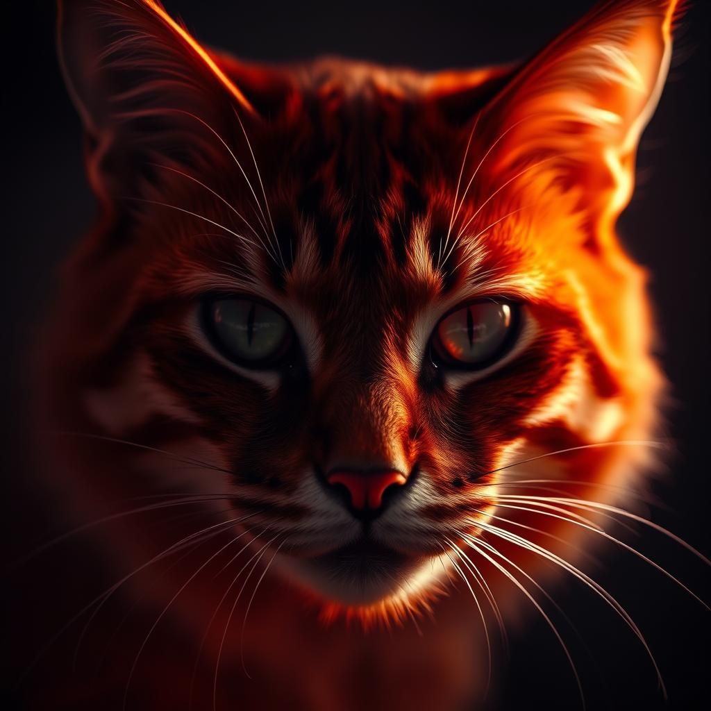 Glowing Red Feline Face in Hyperrealism