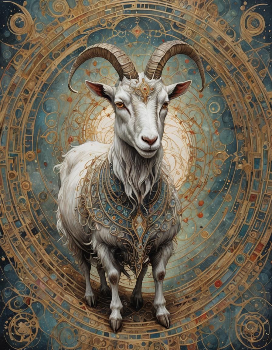 Demonic Goat in Geometric Pen and Ink Style