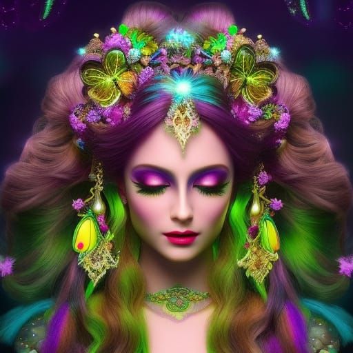 Glowing Fairy on Bioluminescent Mushroom, Neoclassical Paint...