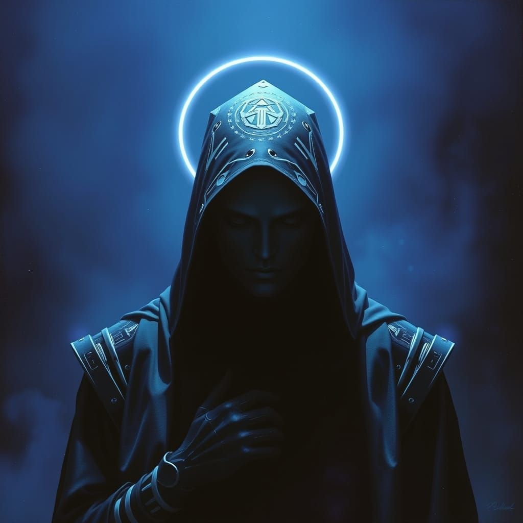 Cyberpunk Figure in Ethereal Halo, Inspired by Futuristic Co...