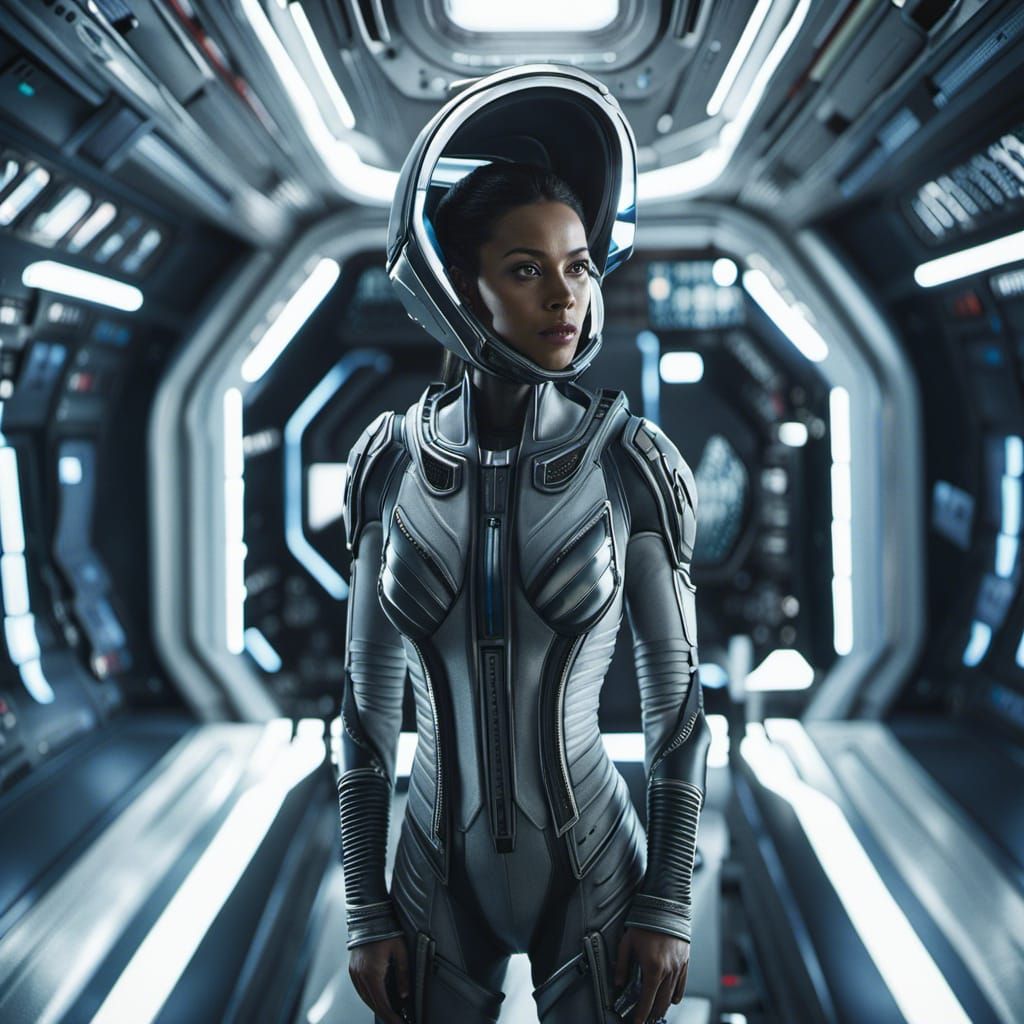 Female Alien Astronaut in Spaceship: Hyperrealistic Portrait