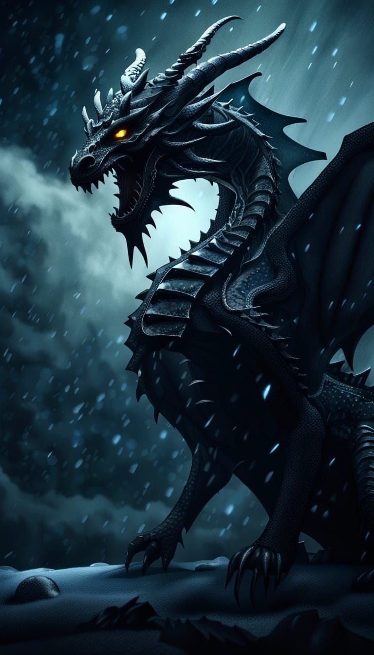 Macabre Void Dragon in Icy Snowstorm