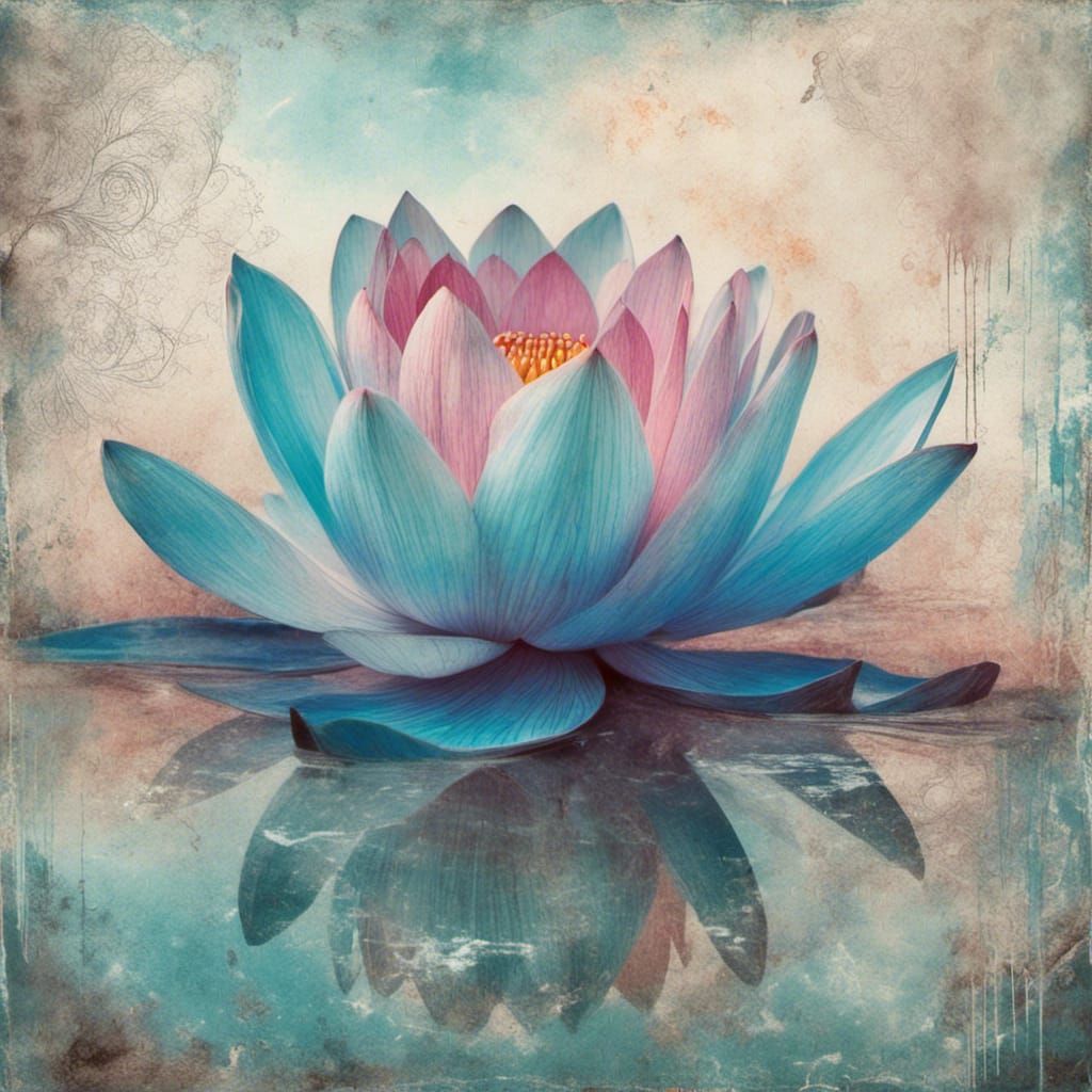Ethereal Lotus Flower in Mixed Media Collage