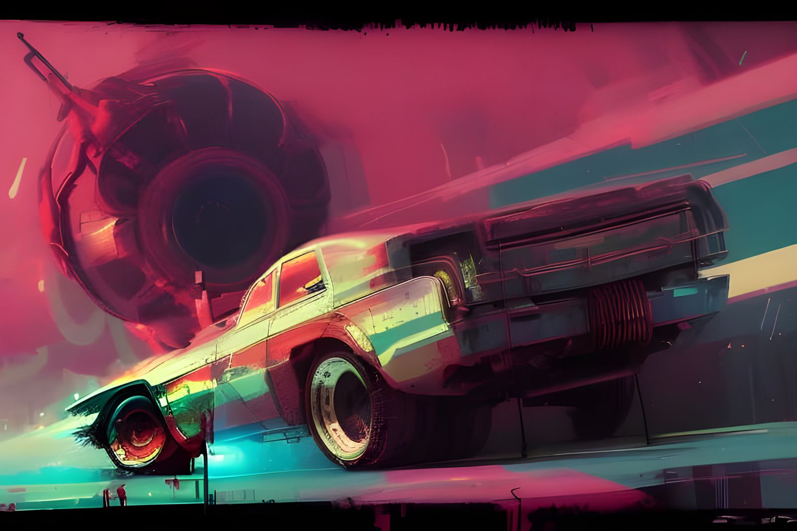 Atompunk Muscle Car in Hyperdetailed Painting Style