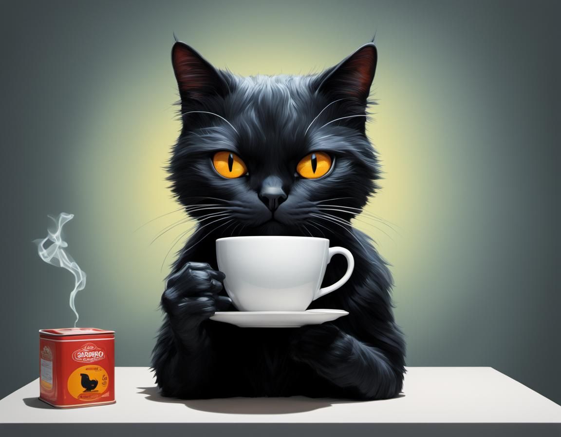 Black Cat Sipping Tea: Pop Art 3D Render