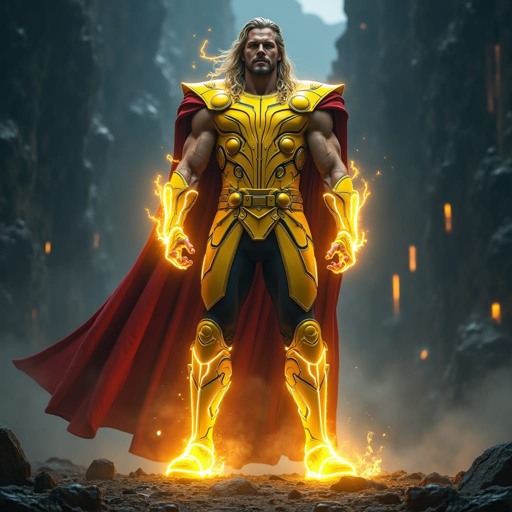 Thor as Yellow Power Ranger in Heroic Pose