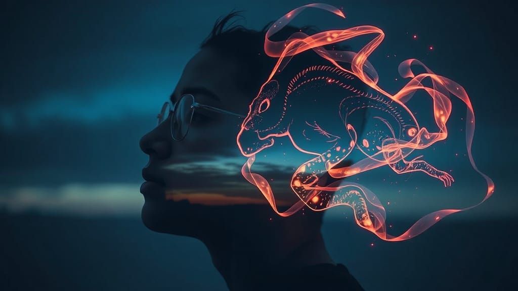 Surreal Double Exposure of Mind and Beast