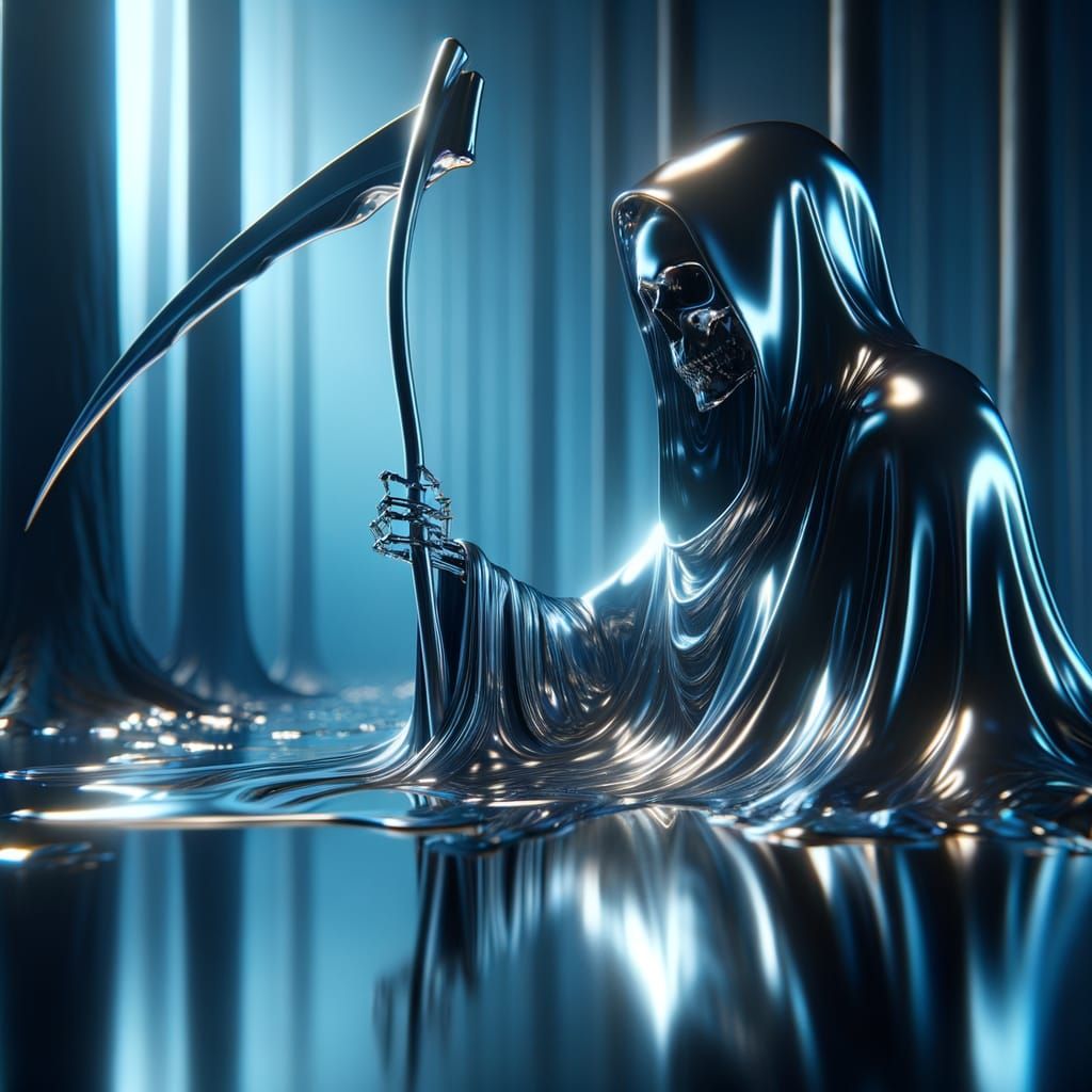 Grim Reaper Emerges From Liquid Metal Puddle