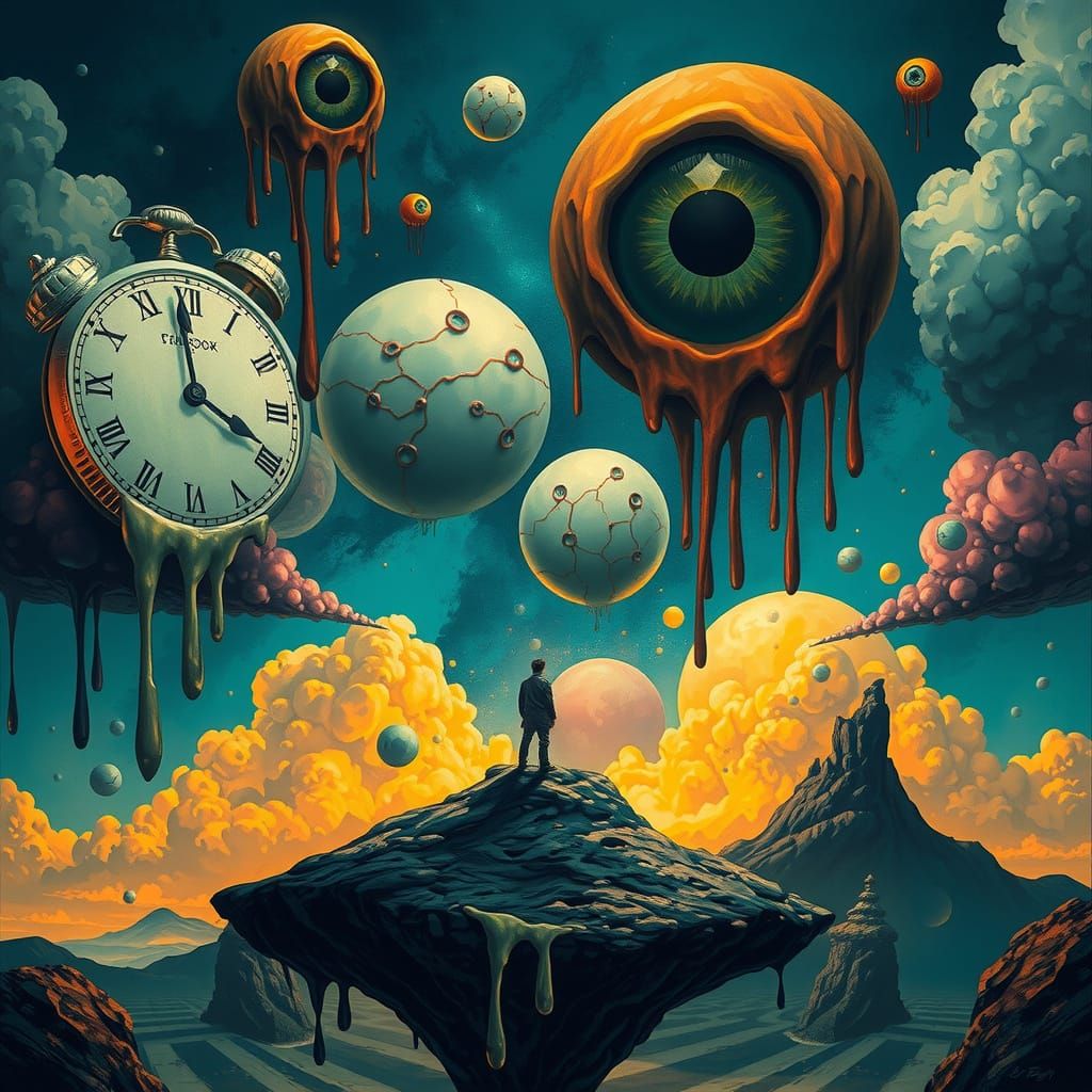 Surreal Landscape with Melting Clocks and Floating Islands