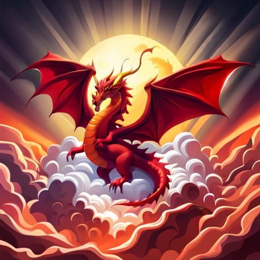 Adorable Majestic Red Dragon on Clouds