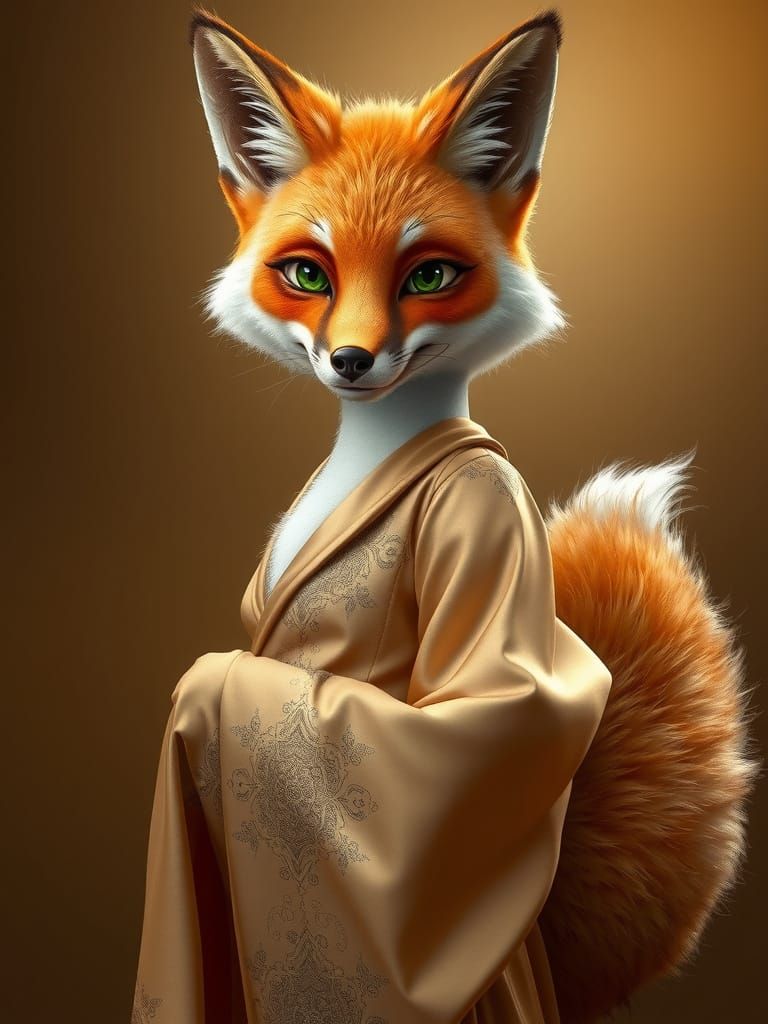 a photorealistic portrait of a female fox furry